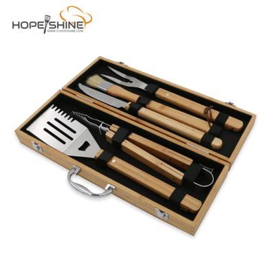 China Easily Cleaned Case 5PCS Hot Selling Bamboo BBQ Tool Kit for sale