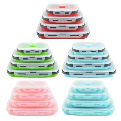 China Viable Silicone Collapsible Food Storage Containers With Lids Portable Microwave Freezer Folding Safe Lunch Box for sale