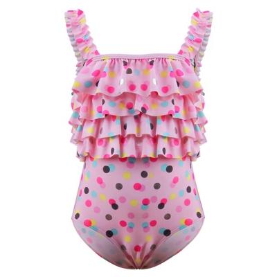 China Cute Breathable Pink Julysand Four Layers Bubbling Colorful Dots Pattern One Piece Swimsuits For Girls for sale