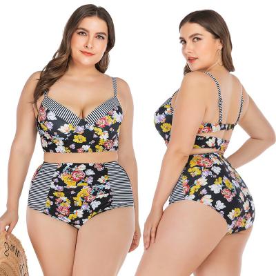 China Julysand breathable plus size swimwear bikini for fat women sexy floral and striped bikini for sale