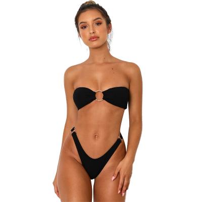 China 2021 Bikini Bandage Bandage Black Bandeau Bandage Bikini Girls Breathable Romantic Swimwear Big Black Julysand Ring for sale