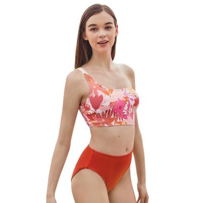 China Julysand Breathable One Piece One Shoulder Orange Floral Swimsuit Girls Knitted Beach Wear for sale