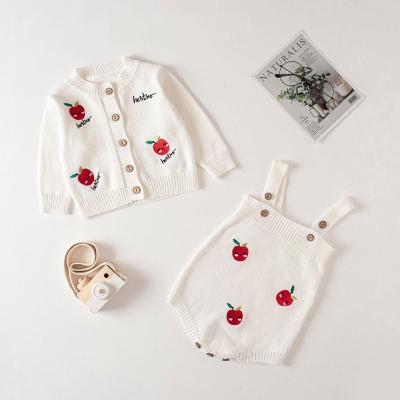 China Breathable Autumn Flower Embroidery Long Sleeve Clothing Set 5995 Baby Kids Knit Sweater Cardigan Fashion Toddler Overalls Sets for sale