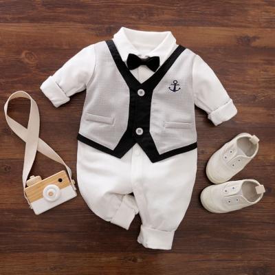 China Polyester Bow Tie Boy Infants Gentleman Style Overalls Newborn Baby Clothes Romper/Cotton Baby Boy for sale