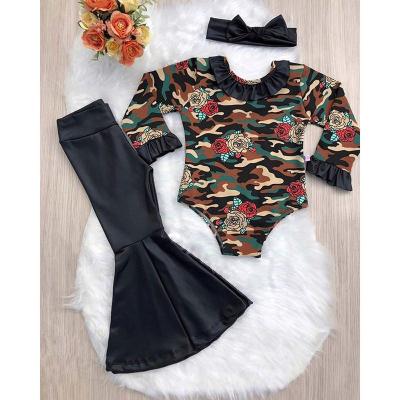 China Fashion lyc-3560 Autumn 3PCS Babies Clothes Camouflage Breathable Newborn Romper +Flare Pants+Headband Teams Clothes 0-24M for sale