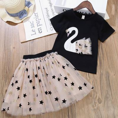 China 3305 Summer Baby Kids Clothing Set Breathable Print Child Short Sleeve Crop T-shirt Tops +Lace Skirt Outfits Clothes Set for sale