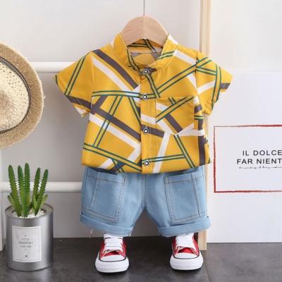 China New Style Lyc-2810 Summer Toddler Boys Casual 2 Pieces Clothing Set Short Sleeves Printed Shirt + Jeans Clothing Set For Kids for sale