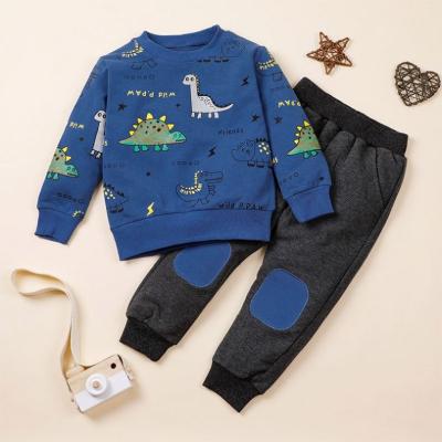 China New lyc-3296 Spring Autumn Toddler Boys Casual 2 Pieces Clothing Set Dinosaur Print T-shirt And Pants Clothing Set For Kids for sale