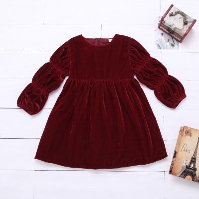 China lyc-3154 High quality custom made red velvet girls breathable warm clothes kids holiday dress for sale