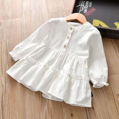 China Spring Lyc-3418 Breathable Kids Girls Sleeving Long Soft Dress White Cotton Wear Baby Dresses Girl Kids Clothes for sale