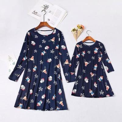 China 3394 Christmas Mom and Daughter Floral Print Casual Long Sleeve Dress Matching Maxi Dress Outfits Family Pajamas Dress for sale