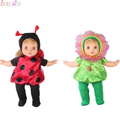 China Amazon Hot Selling Doll Clothes 14/16 Inch American Doll Cute Green Sun Flower Hat Cartoon Onesies Doll Clothes for sale