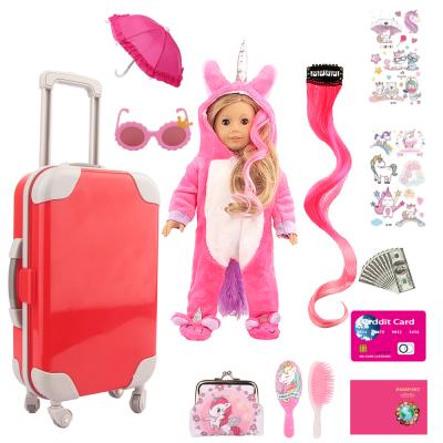 China Cartoon Toy Newest Arrival Amazon Hot Sale Doll Clothes Suitcase Accessories Toy Sets for sale