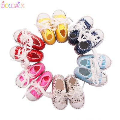 China BJD doll shoes factory direct classic doll shoes sneakers 7.5cm yellow to lace up spotted canvas sneakers doll shoes for sale