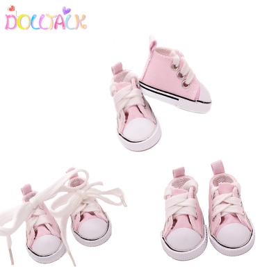 China Amazon Hot Selling 18 Inch American Pink Doll Shoes Hand Knitted Soft High Heel Canvas Casual Doll Shoes for sale