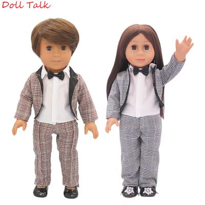 China 18 Inch Doll American Party Cartoon Toy 5 Sets Couples Suit Men's Lovely Suit Ladies Black Stylish Plaid Doll Sleeveless Clothes for sale