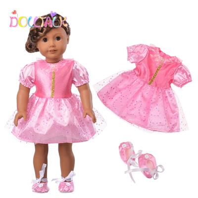 China YIWU MISU Factory Custom Doll Clothes 18 Inch American Doll Show Shiny Pink Princess Doll Clothes Party Yarn Skirt Lace Collar for sale