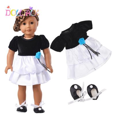 China YIWU MISU Company Custom18-inch Doll Clothes American Black Short Sleeve Doll White Cake Quilted Skirt With Black Socks Doll Clothes for sale