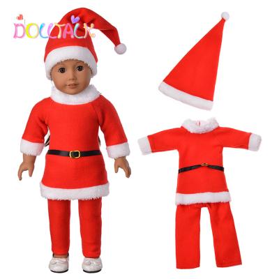 China YIWU MISU Company custom of doll clothes 18 inch American doll red Christmas costumes festival clothes with hat set doll clothes for sale