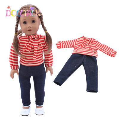 China MISU doll clothes wholesale 18 inch American doll red striped tight top with link doll clothes for sale