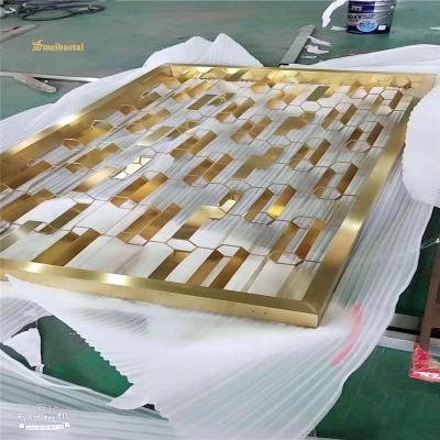 China Ss304 201 Stainless Steel Gold Hairline Room Divider Decoration Wall Hotel Cup for sale