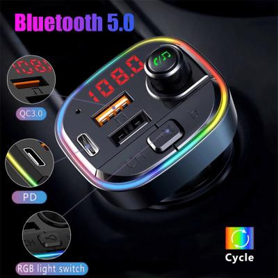 China 5.0 FM Wireless Remote Control QC3.0+PD Transmitter Fast Handsfree Car Kit Bass Audio USB Charger Adapter Wireless Car MP3 Player for sale