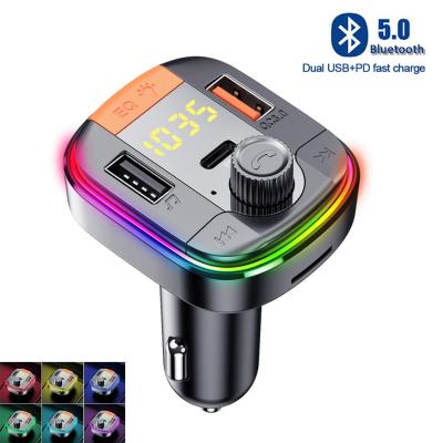 China Colorful 2 Port Radio Remote Control Adapter FM Transmitter Car Mp3 Player 2 USB Port 5.0 Handsfree Caller With PD QC 3.0 Quick Charge for sale