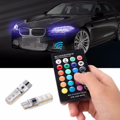 China 2Pcs Car Signal Lights T10 w5w Led Bulb 12V Auto Interior Light Led Lamps Bulbs Car Clearance RGB With Remote Control Universal for sale