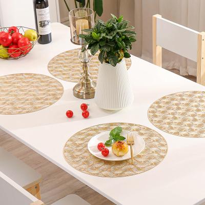 China Sustainable Faux Leather Nordic Dining Area Rug Mat Gingko Leaves PVC Home Decorative For Kitchen Dining Table Mat for sale