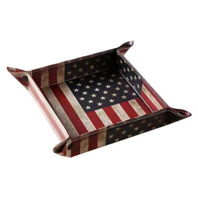 China US Country Square Tray Foldable Leather Storage Box PU Material Leather Valet Tray for sale