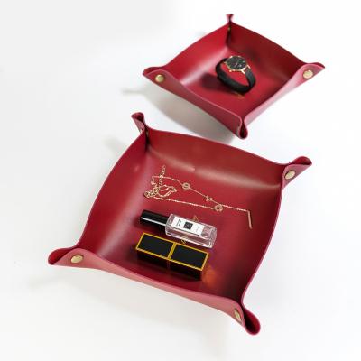 China Sustainable Luxury Leather Knickknack Car Vanity Jewelry Cable Storage Leather Tray for sale