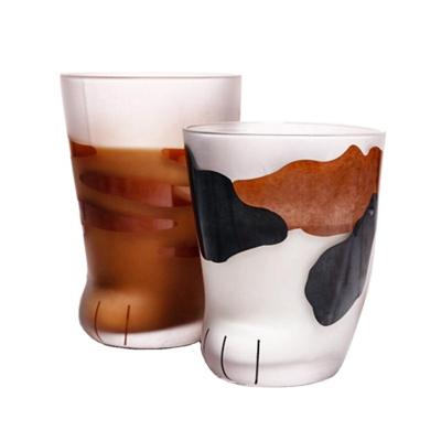 China Viable Wholesale Heat Resistant Glass Cup Design Drinking Water Milk Cat Paw Cat Paw Glass Mug for sale