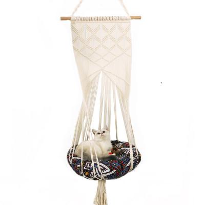 China Mid Century Modern Universal Handmade Braided Cotton Plant Woven Swing Bed Cat Nest Cat Dog Tapestry Mid Century Pet Hanging Basket for sale