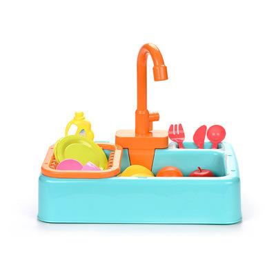 China Kitchen Toys Set 23pcs Wash Carry-Over Basin Dishes Circulating Water Washing Table with Real Vegetables Wash Basin Kitchen Toys for Kids for sale