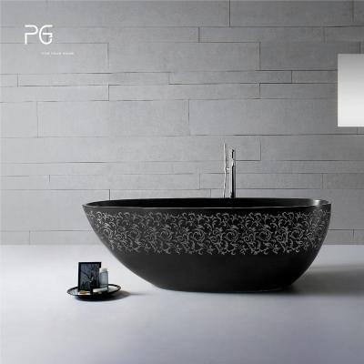 China Customized Black Eco-friendly Carve Art PG Caststone Resin Solid Outdoor Artificial Bathtubs Solid Outdoor Bathtubs Freestanding Bathtubs for sale