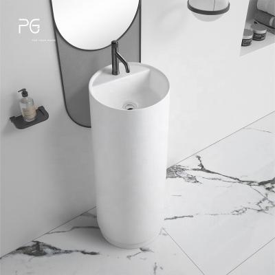 China Modern Customizable Natural White Art Bathroom Pedestal Sink Basin Eco-friendly Artificial Stone Basin Caststone PAGE for sale