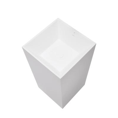 China PG Eco-friendly Artificial Stone Solid Shape Outdoor Square Pedestal Sink Sinks Free Standing Bathroom Basins for sale