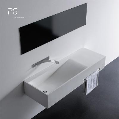 China Eco-Friendly Luxury PG Cast Stone Solid Surface Hand Wash Basins Wall-Hung Basin Custom Western Bathroom Table Top Sinks Resin Basin Sink for sale