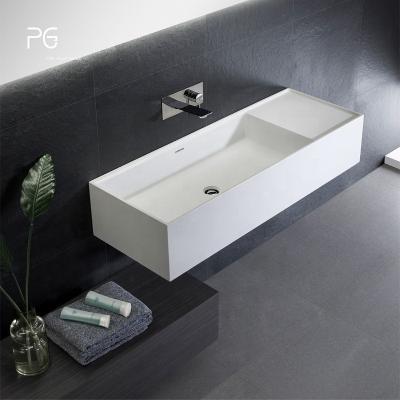 China Solid Outdoor Rectangular Wall Hung Basin With Side Table CUPC Bathroom Sink PAGE Wall Mounted Eco-friendly Caststone Eco-Friendly Long for sale