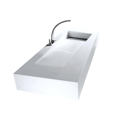 China Wholesale PG Eco-Friendly Caststone Artificial Stone Art Basin Solid Surface Wall Mounted Hand Wash Sinks Rectangular Hung Wall Sinks for sale