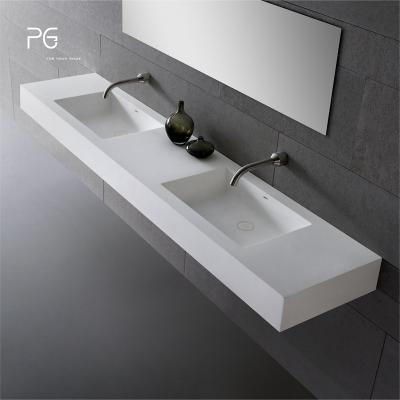 China Eco-friendly Caststone Eco-friendly Caststone PAGE Lavabo Sinks Wall Mounted Single Wash Basin Solid Surface Countertop Cabinet Sink for sale