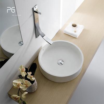 China Eco-Friendly Caststone PG Lavatory Luxury Hotel Bathroom Countertops Solid Outdoor Wash Basin Table Top Over Counter Sink for sale