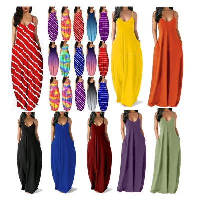 China Women's Summer S-5XL Adjustable Strap Dress Stretch Maxi Loose Printed And Plain Sexy Anti-Static Long Dress Plus Size Dresses for sale