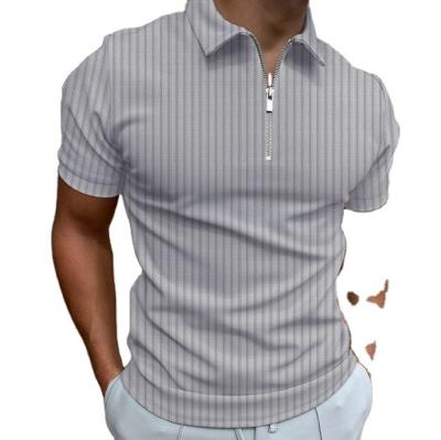 China Plus Size Men's Print Polo Shirt Fashion Casual Striped Turn-Down Collar Zipper Full Sleeve Polo Shirt Shorts Summer Men's Pullover 2022 for sale