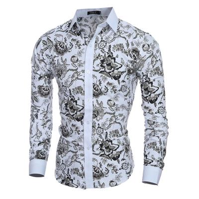 China European and American business casual business dress fashion cotton men's slim floral 100% floral long sleeve shirt for sale