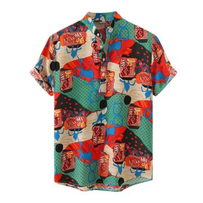 China Sustainable Single Breasted Summer Men's Anti-Pilling Short Sleeve Cotton Printed Casual Shirts for sale