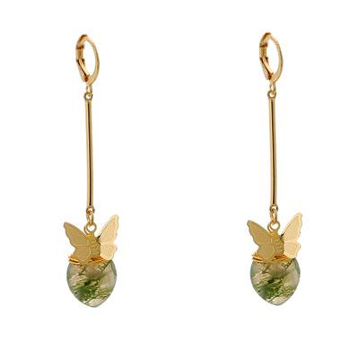 China FASHIONABLE Vintage Green Butterfly Agate Earrings Long Natural Stone Earrings for sale