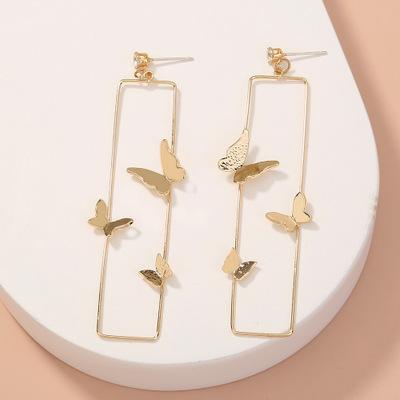 China TRENDY Long Cavity Butterfly Zircon Stud Earrings 3D Butterfly Geometric Drop Dangle Earrings For Women Girls for sale