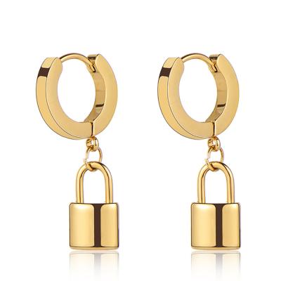 China TRENDY fashion lock personality design punk gold and silver plated simple stud earrings for men and women for sale