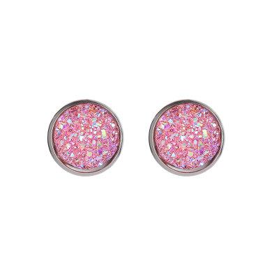 China Cute Round Stud Earrings Stainless Steel Druzy Studs Earrings Anti Sensitive Adjustments Women Girls for sale